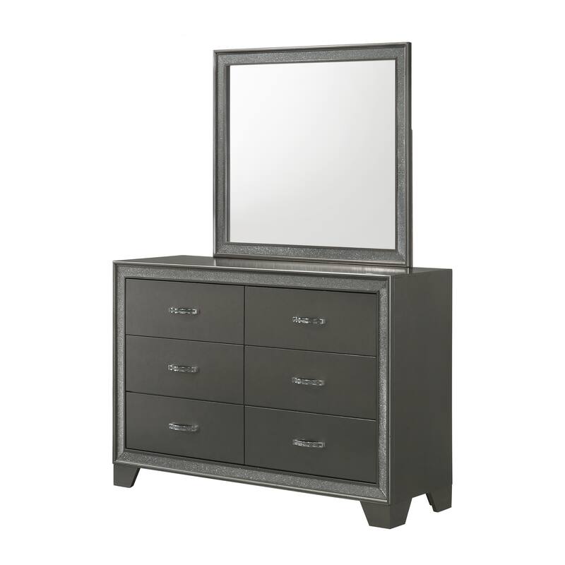 Hoyt 5 Piece Dark Gray Faux Leather Upholstered Tufted Panel Bedroom Set