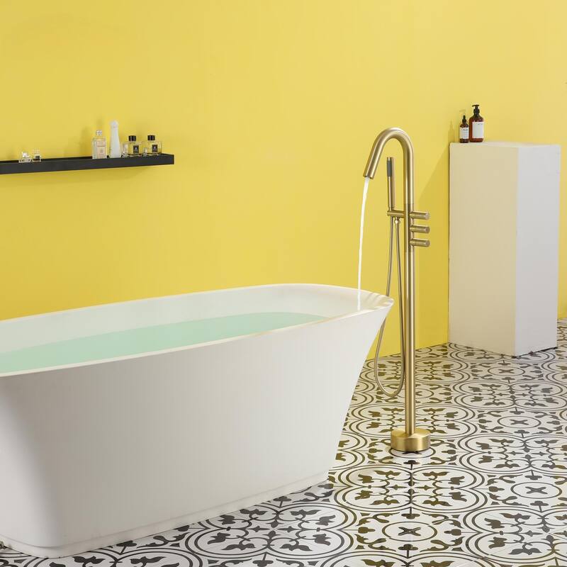 Freestanding Floor Mount 3-Handle Bath Tub Filler Faucet with Handheld Shower