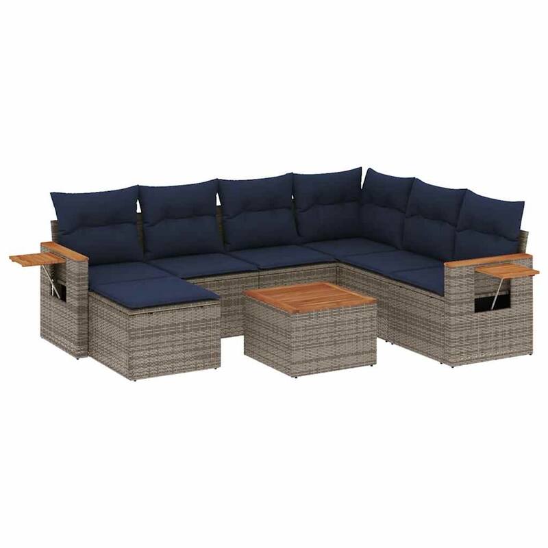 vidaXL 8 Piece Patio Sofa Set with Cushions Grey Poly Rattan (US only) - 101.2x33.5x79.5