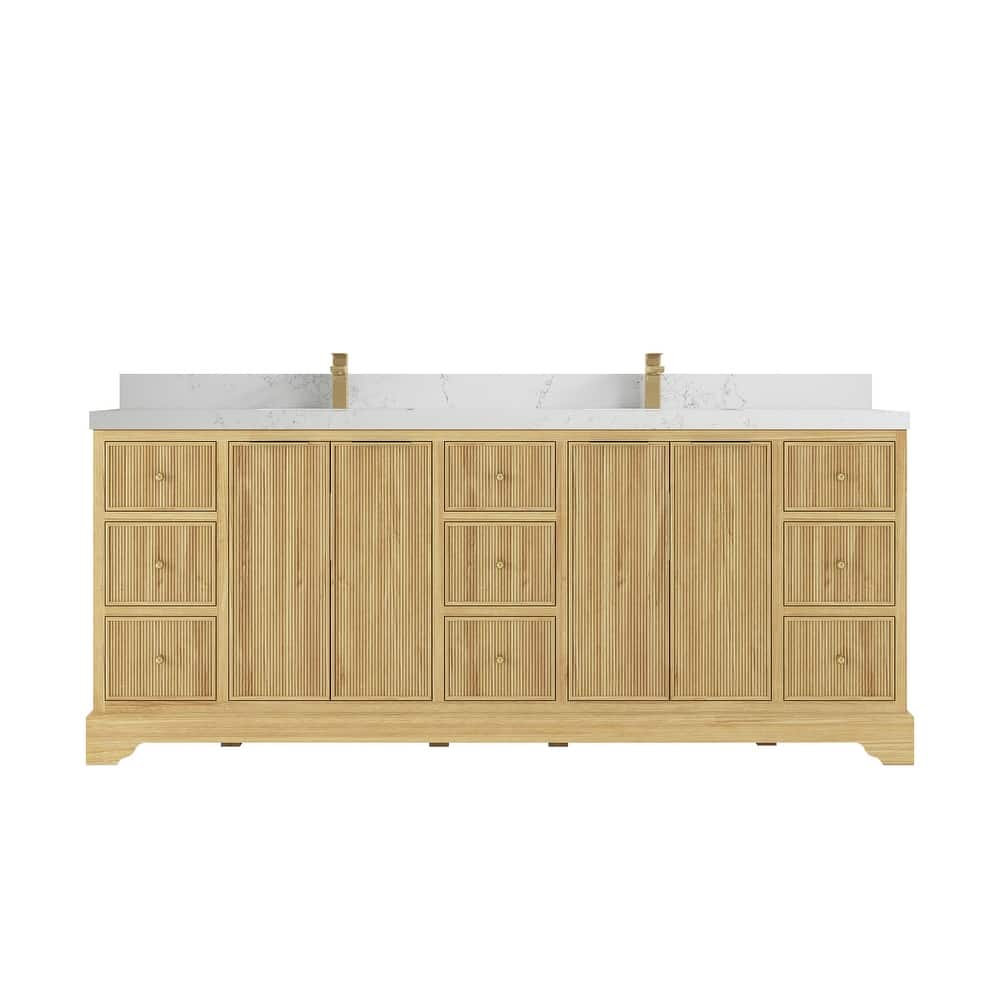 Willow Collections 84 in. W x 22 in. D Austin Solid Teak Wood Double Sink Bathroom Vanity with Countertop