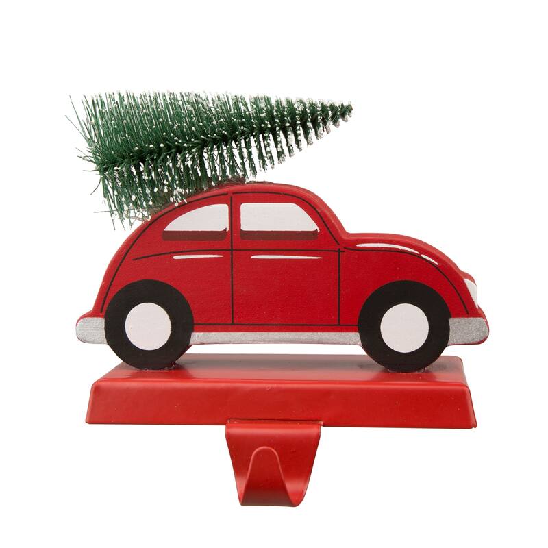 Glitzhome Christmas Wooden/Metal Stocking Holder - "Red Car"