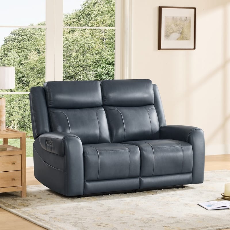 Spruce & Spring Leo Power Wall Hugger Reclining Sofa with Multi-Function Console - 2 Pieces - Navy