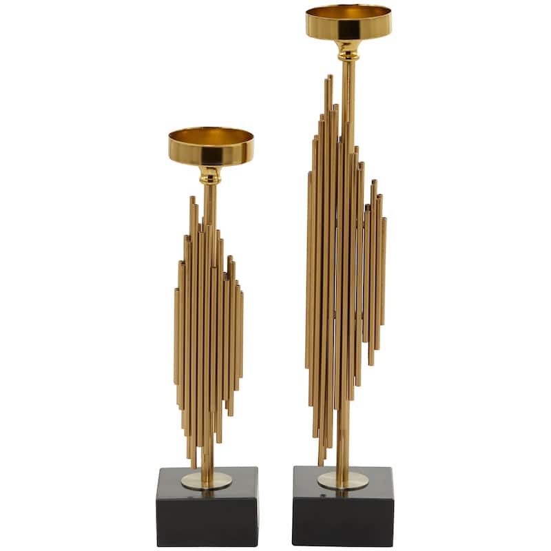 Stainless Steel Metal Vertical Pipe Stand Candle Holder - Set of 2 Gold - Roche River Decor - 4"W x 4"L x 21"H