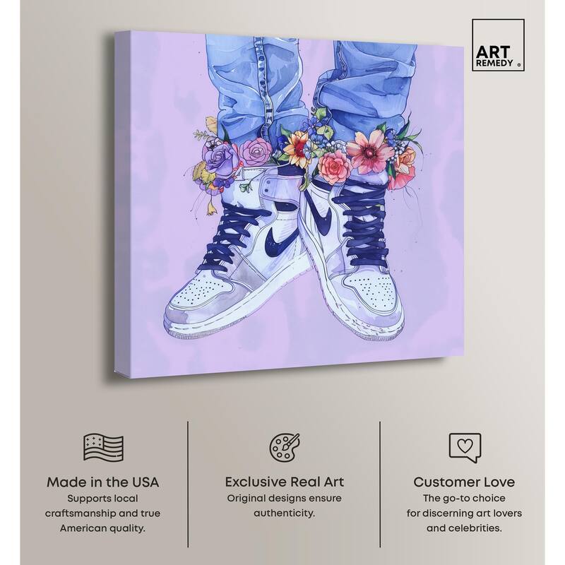Lilac Floral Bloom Sneakers Canvas by Art Remedy, Gallery Wrapped
