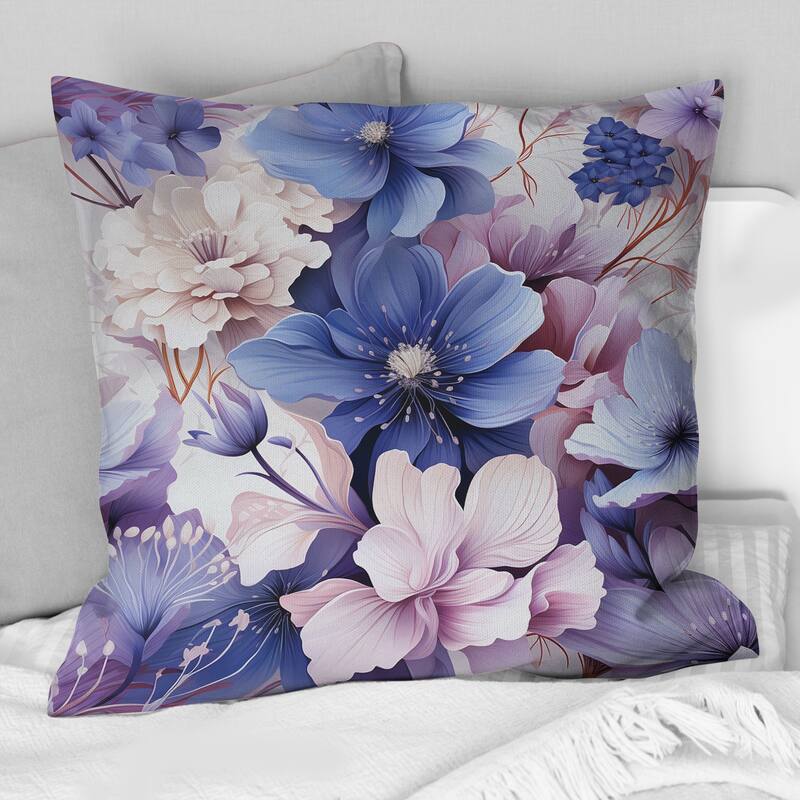 Designart "Wonderland White And Purple Flowers II" Floral Printed Throw Pillow - 18 x 18