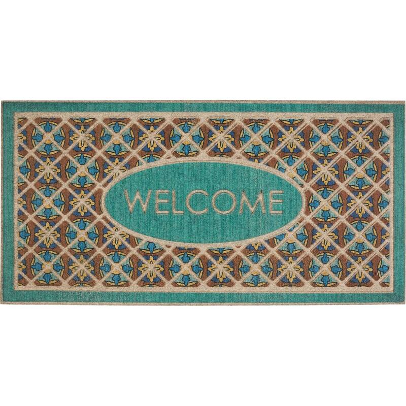 Mohawk Home Crosshatch Tile Welcome All Weather Recycled Rubber Door Mat - 2' x 4' - Teal