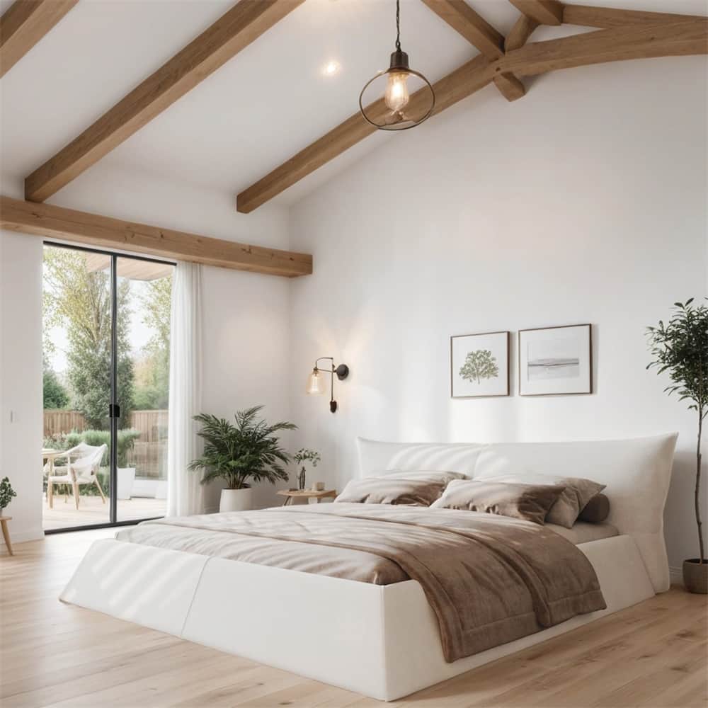 King Size Upholstered Platform Bed with Velvet Headboard & Wood Frame