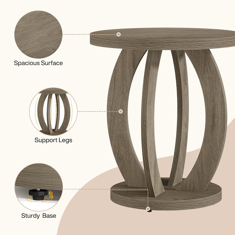 Round Side Table with Storage, Farmhouse End Table for Living Room Small Space