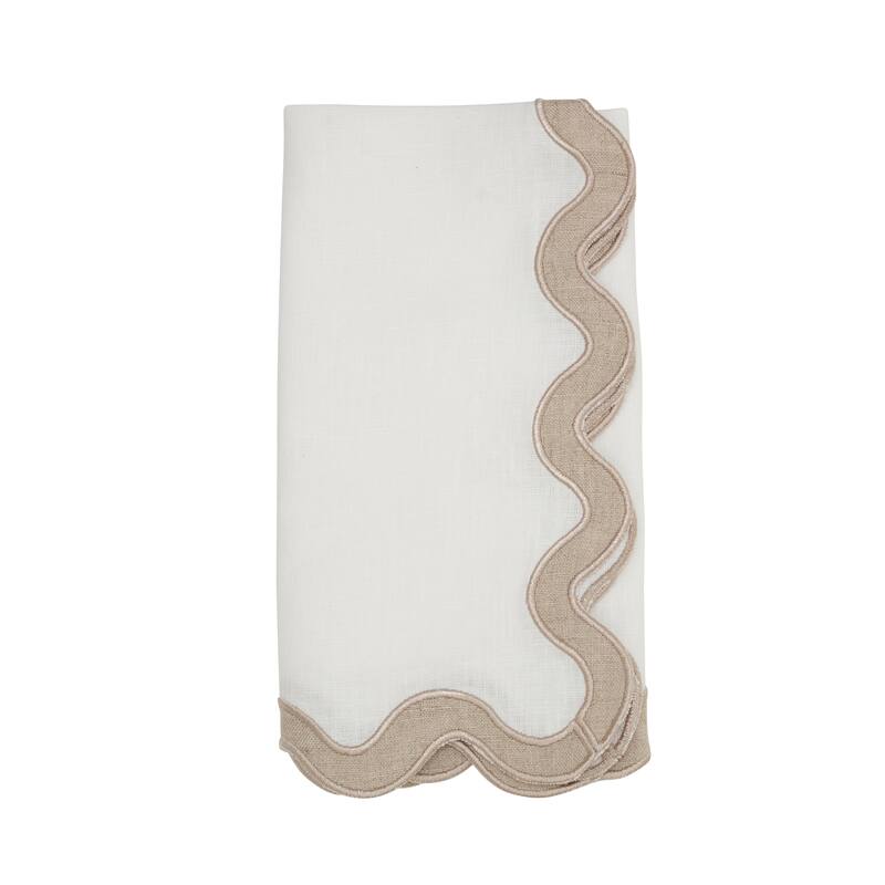 100% Linen Soft Hue Scallop Napkin (Set of 4) - 20"x20" - Natural