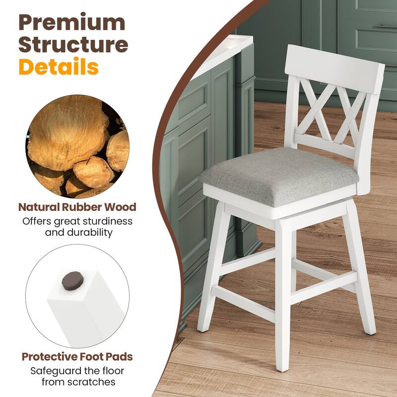Gymax 26'' Bar Stool Wooden Chair Set of 2 w/Contoured Backrest Swivel