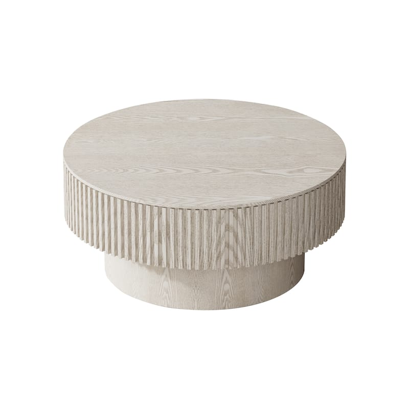 Modern 31.5" Round Coffee Table with Storage Solid Wood Veneer for Living Room and Bedroom Use