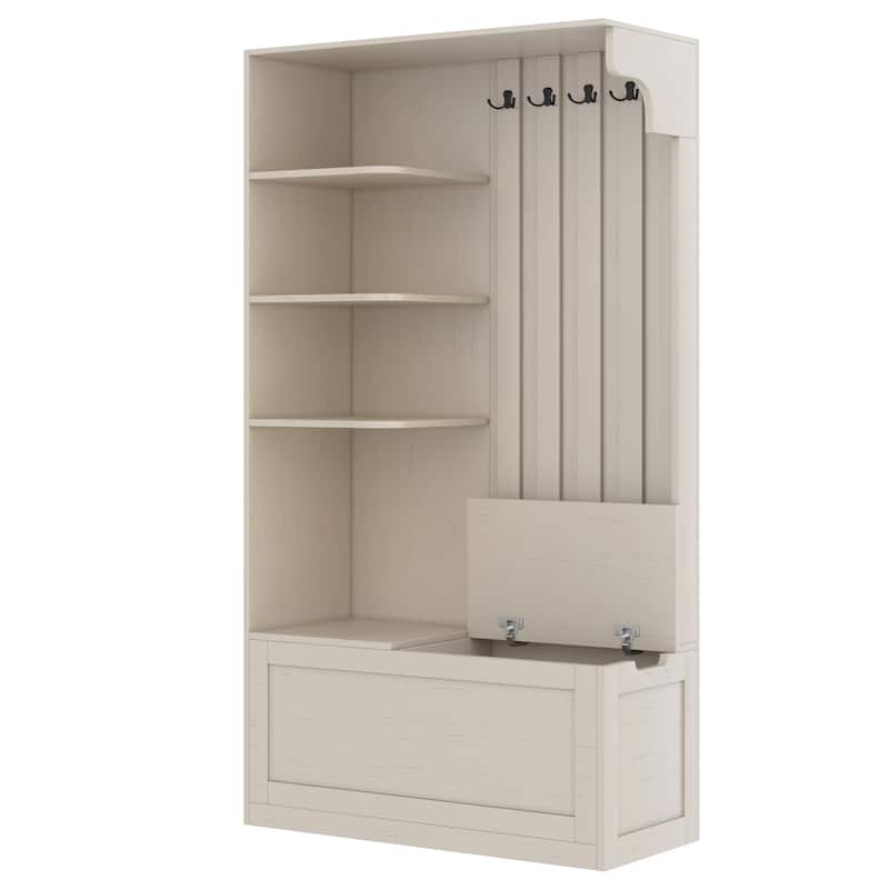 GDFStudio - Jill Versatile Left-Right Combination Hall Cabinet with 4 Hooks and Hall Tree 2-in-1
