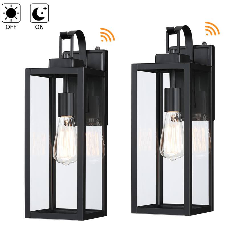 2-pack 17.7 in. 1-Light Matte Black Outdoor Wall Lantern Sconce with Clear Glass（Dusk to Dawn could be chosen） - 2 Pack - Matte Black with Dusk to Down