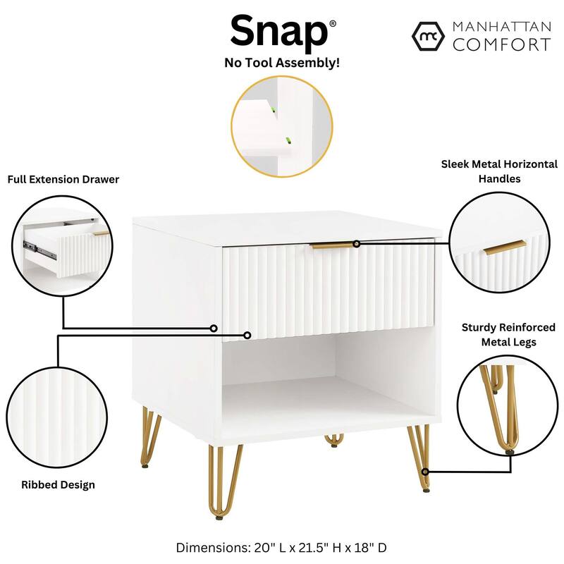 Manhattan Comfort Dumbo Mid Century Nightstand with 1 Drawer