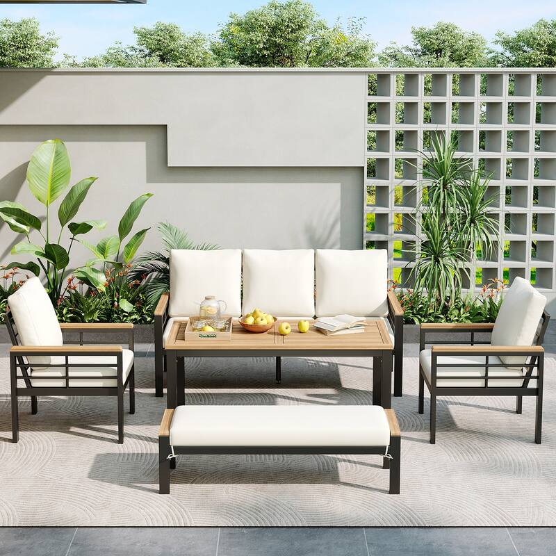 5-Piece Patio Furniture Set, 3-Seat Sofa with Cushions for Backyard