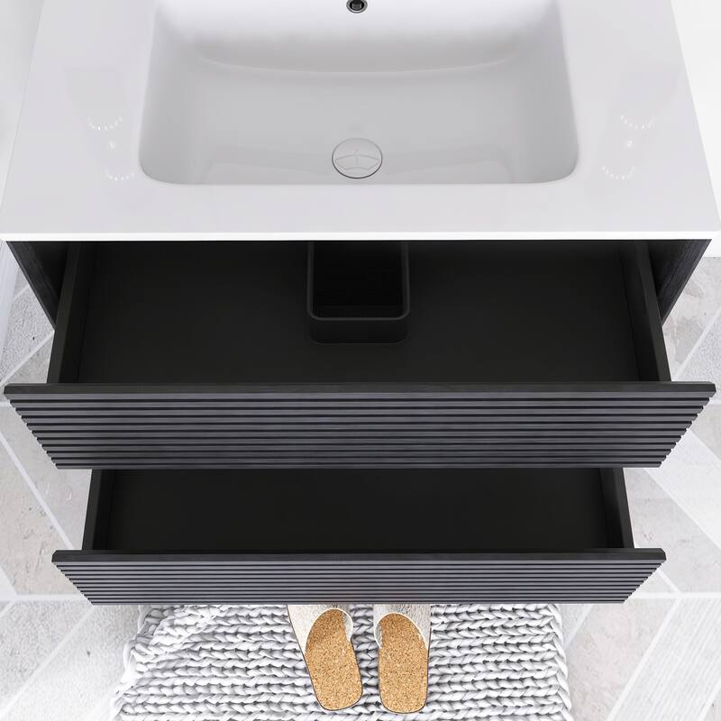 Wall-Mounted Bathroom Vanity with White Ceramic Sink