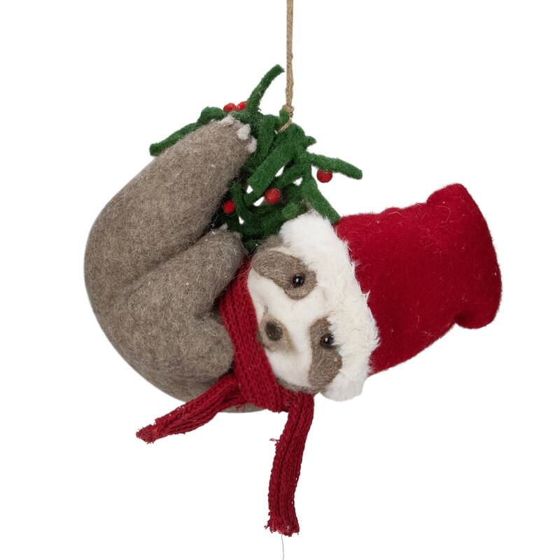 12.75" Brown and Red Sloth Hanging Christmas Ornament