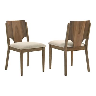 Set of 2 Upholstered Dining Chairs in Walnut and Beige