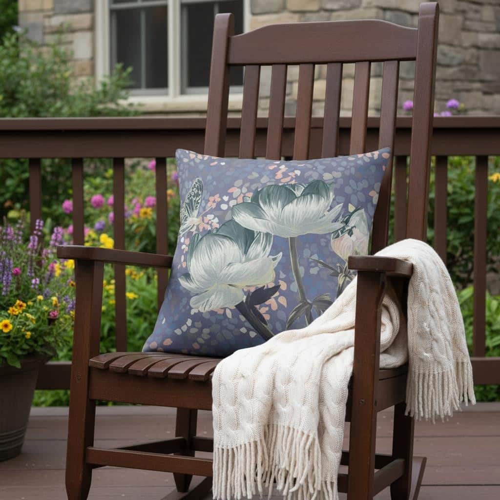 HomeRoots 18" x 18" Blue and Gray Butterfly Blown Seam Floral Indoor Outdoor Throw Pillow - 18.00' X '5.00' X '18.00