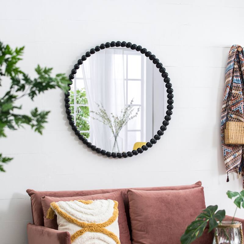 CUSchoice Wall Mirror with Elegant Metal Beaded Frame and Rectangular/Circle Black Mirror