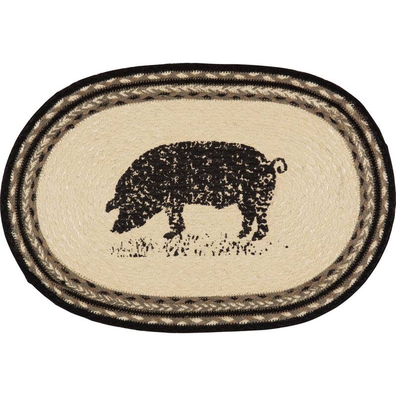 Sawyer Mill Charcoal Pig Jute Placemat Set of 6 12x18 - Placemat 12x18