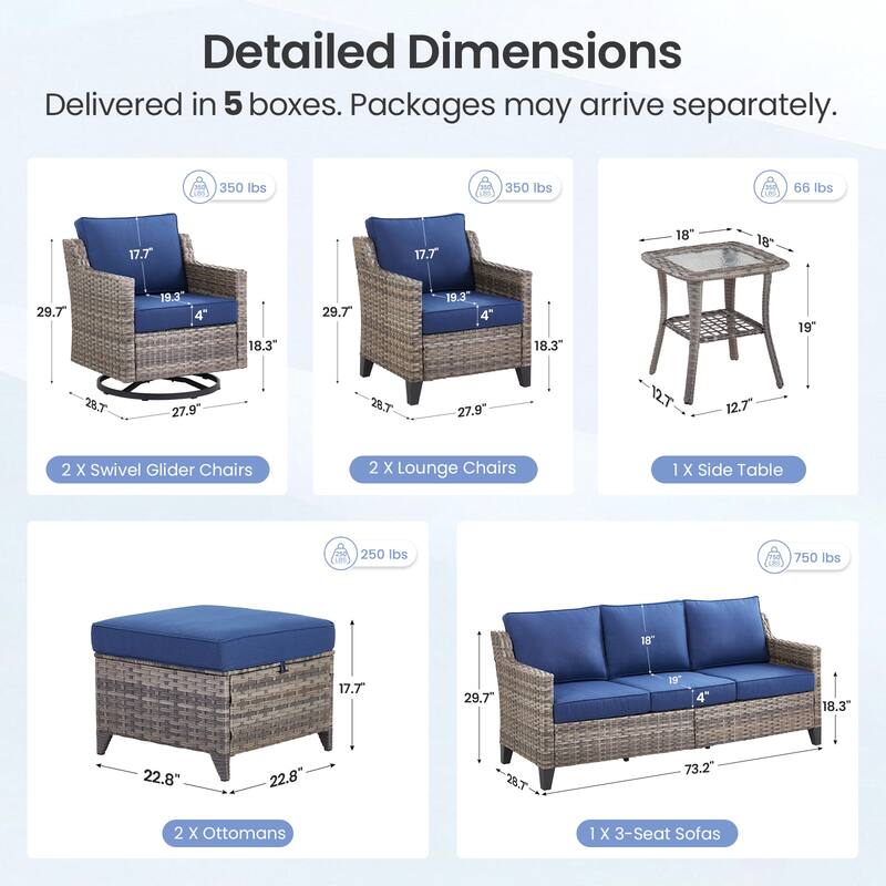 Pocassy Patio Sofa Swivel Chair Ottoman Table Furniture Set.