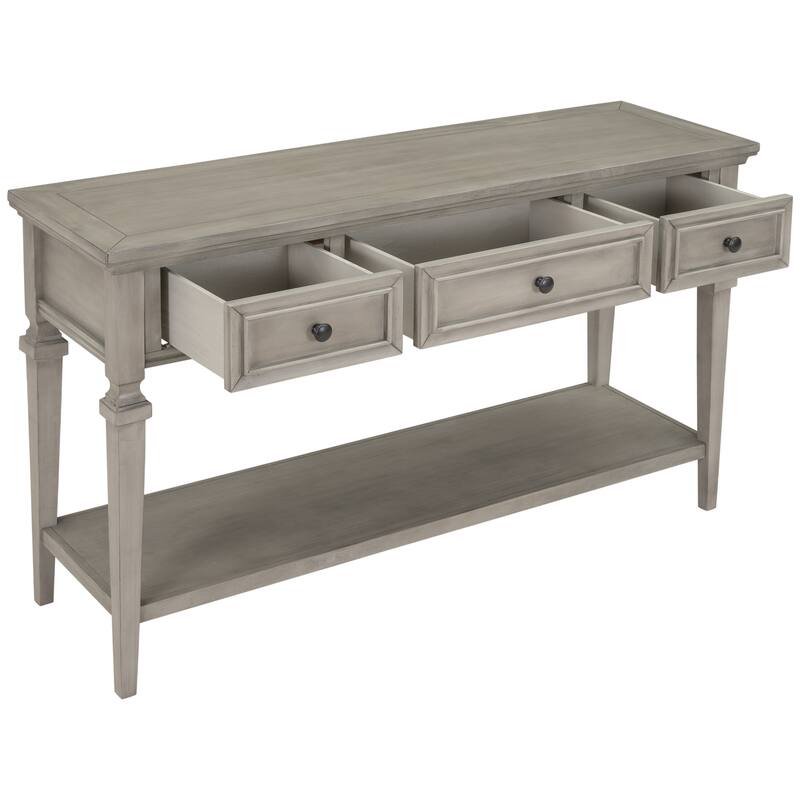 Retro Console Table with 3 Drawers and Bottom Shelf