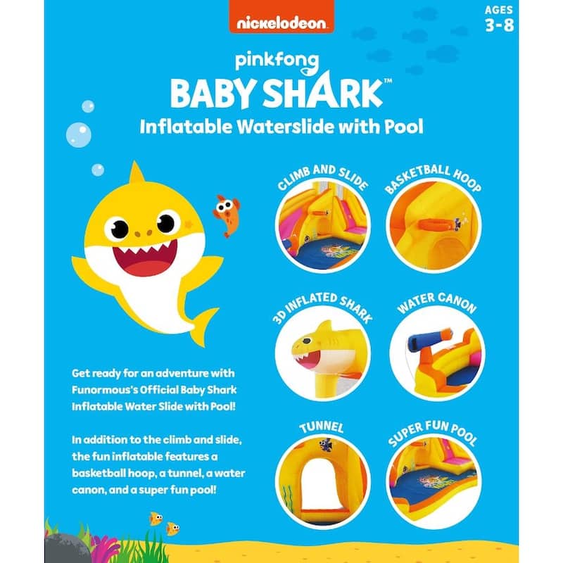 Pink Fong Imitation Baby Shark Waterslide, Outdoor Party Inflatable Water Slide, Kids Backyard Water Park for Ages 3-8