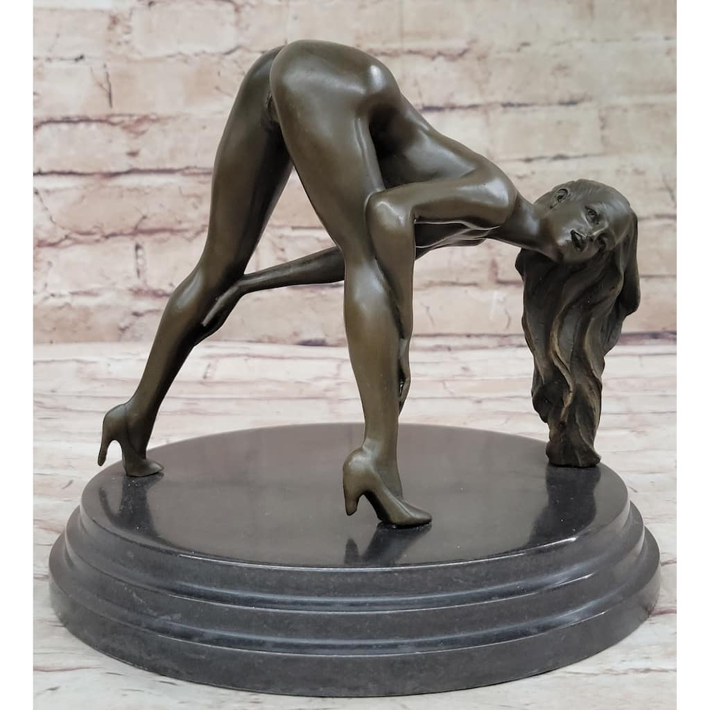 Signed Original Mavchi Nude Girl Bronze Sculpture Marble Base Figurine Figure 7 Inches X 9 Inches