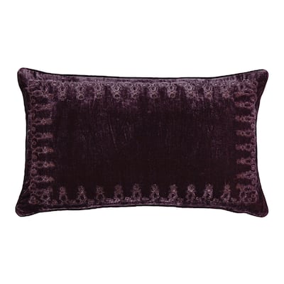 HiEnd Accents Stella Faux Silk Velvet Romantic Western Embroidered Decorative Throw Lumbar Pillow, 14"x24"