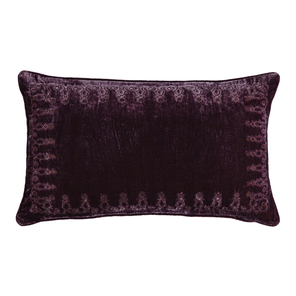 HiEnd Accents Stella Faux Silk Velvet Romantic Western Embroidered Decorative Throw Lumbar Pillow, 14"x24"