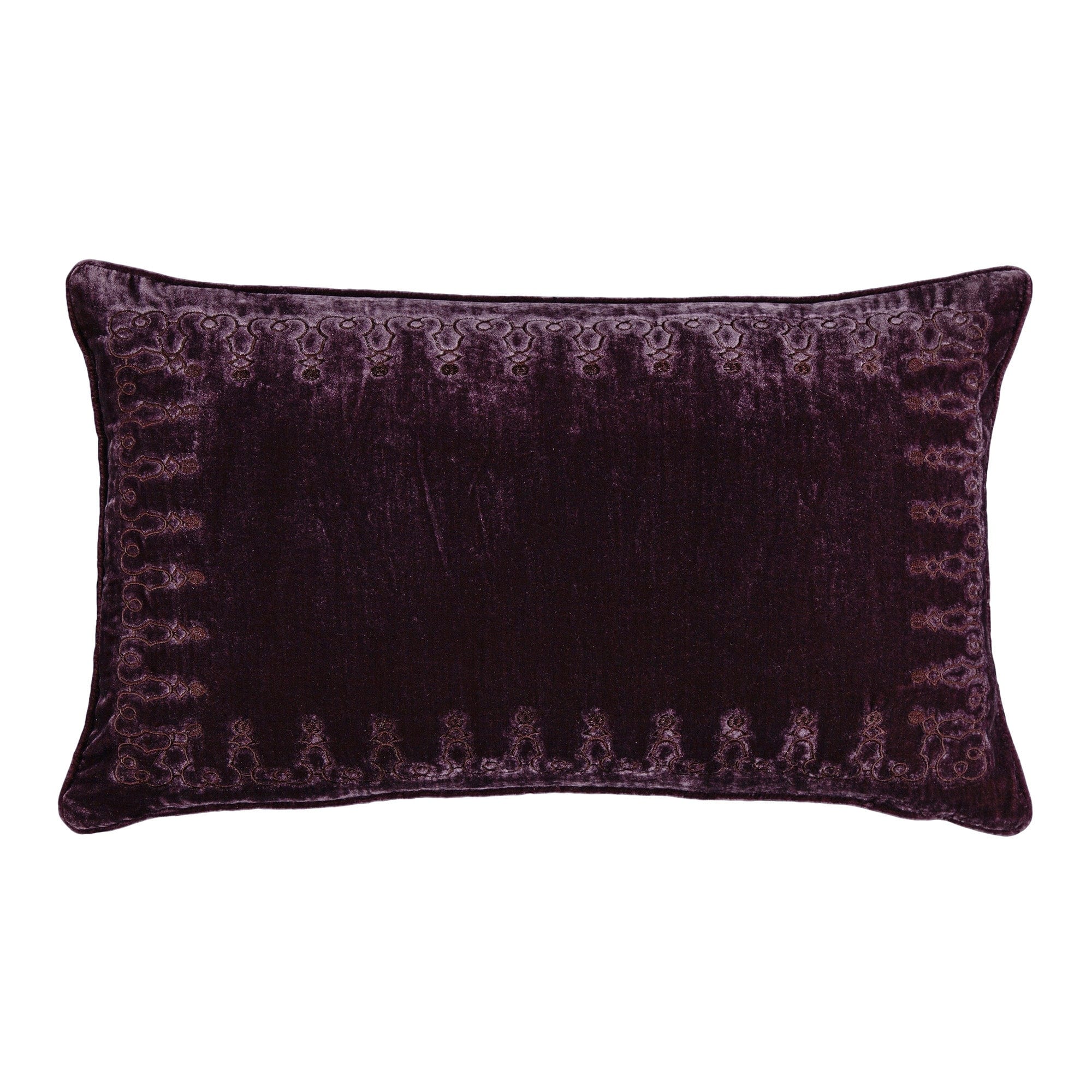 HiEnd Accents Stella Faux Silk Velvet Romantic Western Embroidered Decorative Throw Lumbar Pillow, 14"x24"