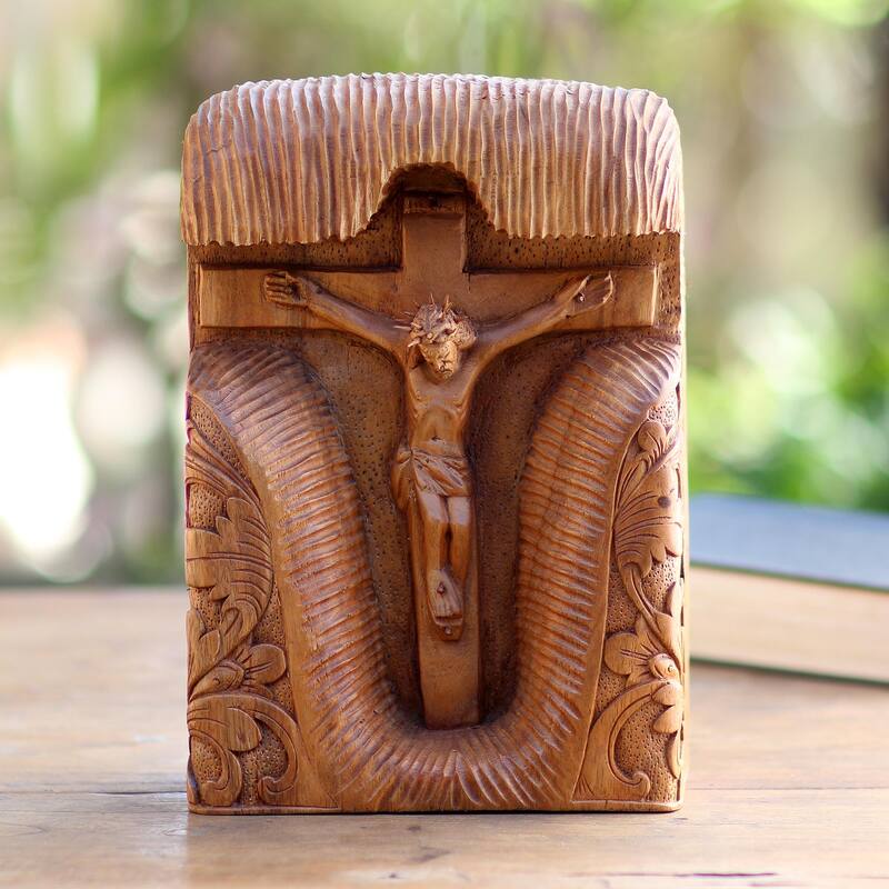 Novica Handmade Crucifixion Cross Wood Statuette