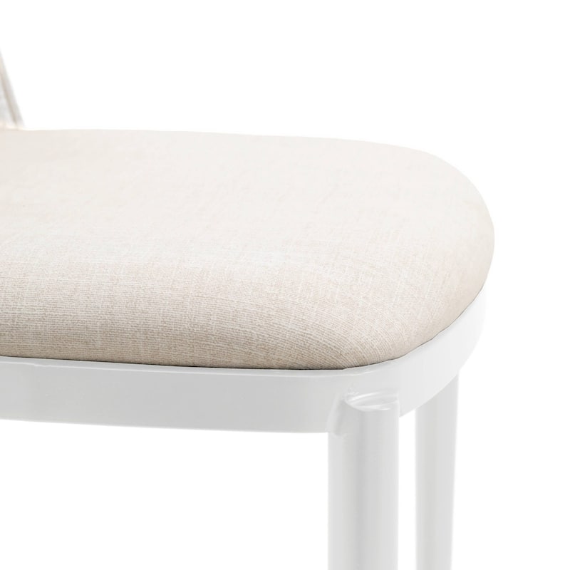 LeisureMod Tule Dining Chair with Upholstered Seat and White Steel Frame, Set of 2