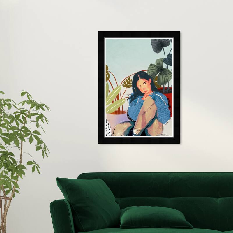 Wynwood Studio Prints Floral and Botanical Gentle Loung Plants Blue and Modern & Contemporary Wall Art Canvas Print - Black