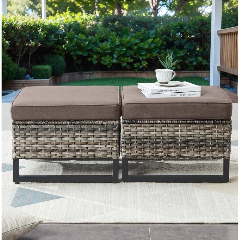 Gymojoy Outdoor Rattan Wicker Ottoman Seat - Grey - Grey