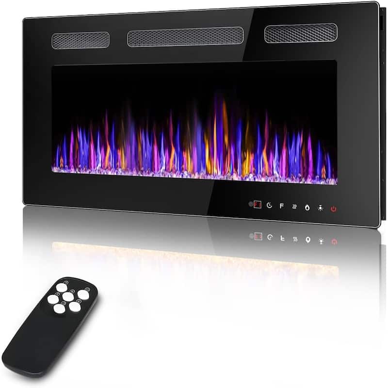 BOSSIN Electric Fireplace Wall Mounted and Recessed with Remote Control, 750/1500W Ultra-Thin Wall Fireplace Heater, Low Noise