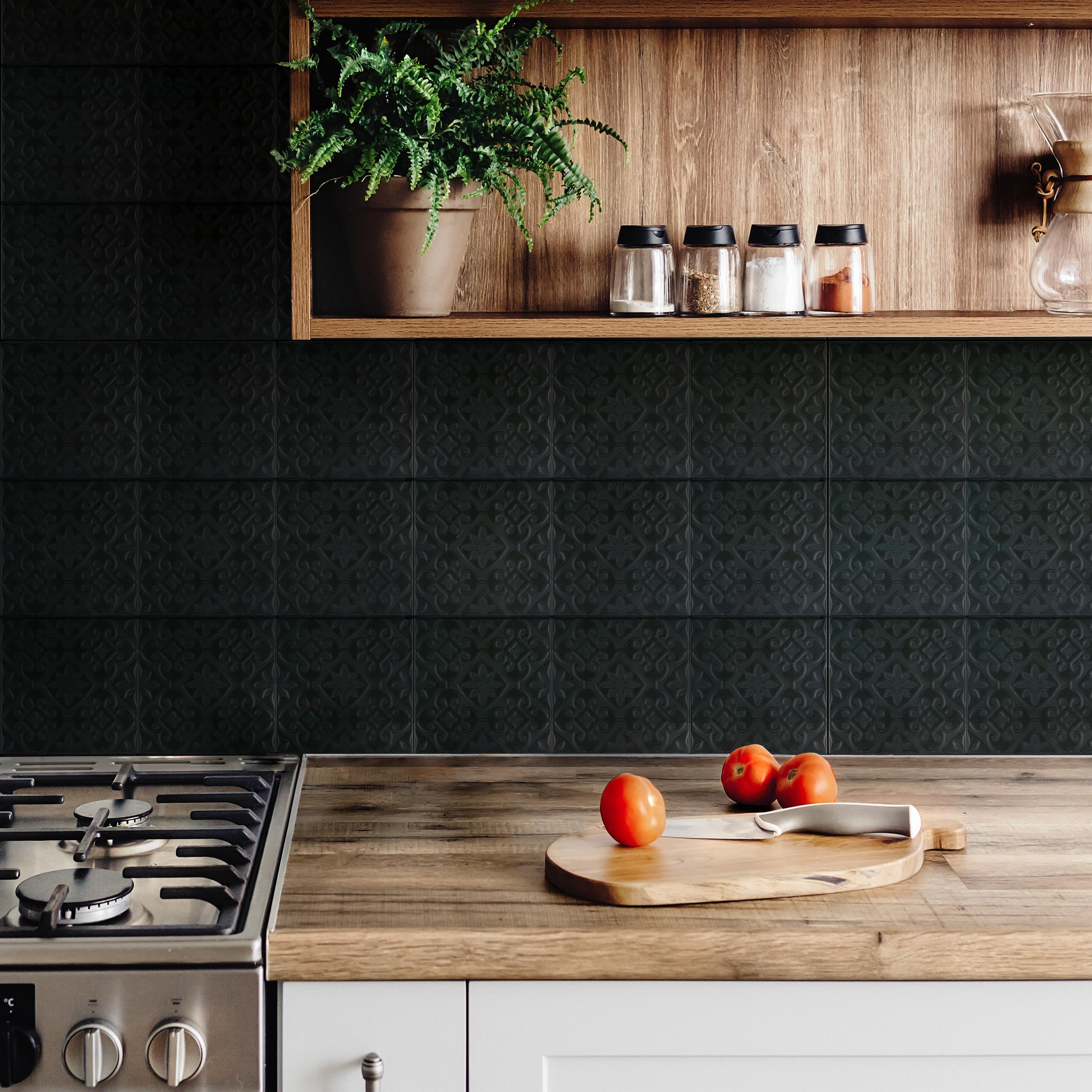 Merola Tile Triplex Valverde Black 7-3/4" x 7-3/4" Ceramic Wall Tile