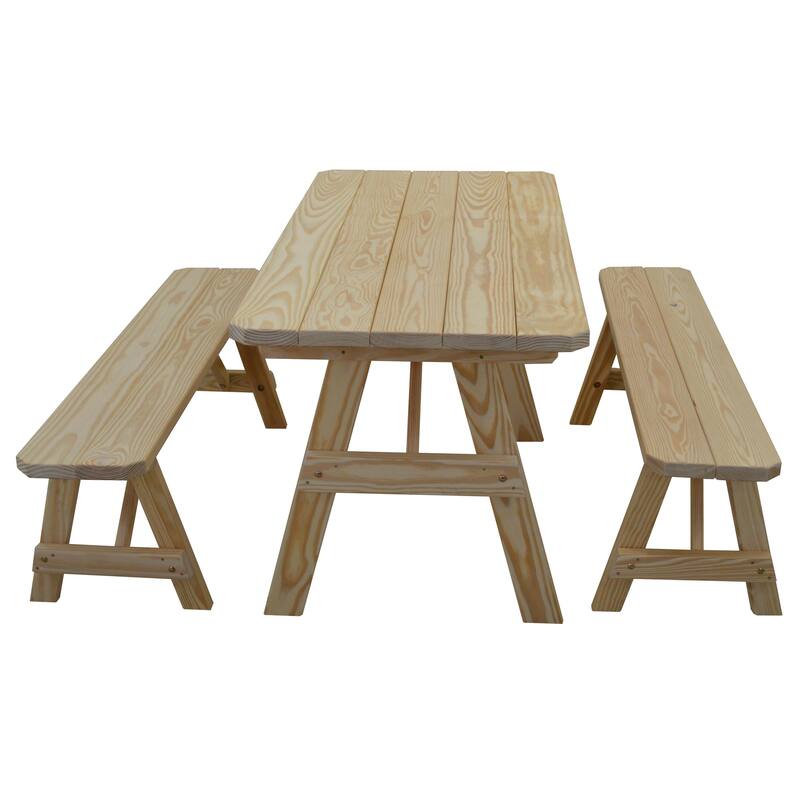 Pine 5' Traditional Picnic Table with 2 Benches - Unfinished