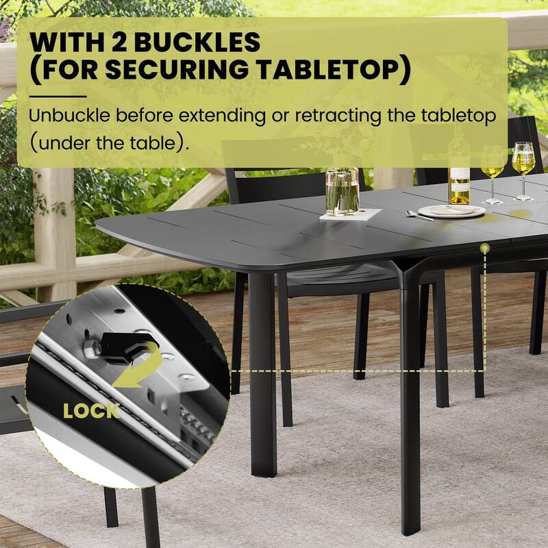 9-Piece Set Outdoor Extendable Patio Dining Table with Pneumatic Adjustable Folding Dining Chairs