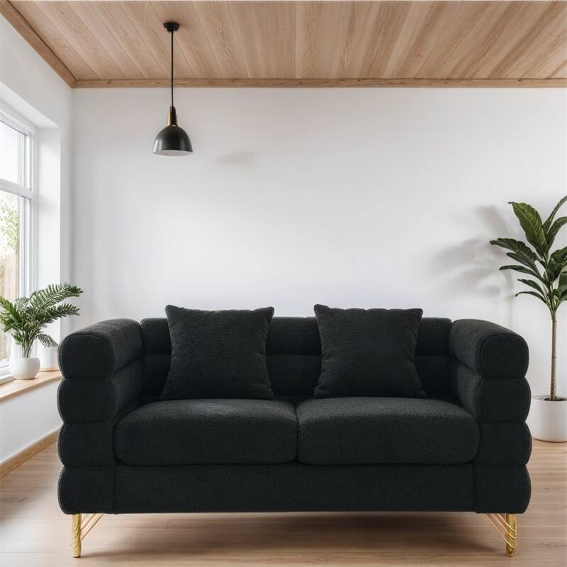 60Inch Oversized 2 Seater Fabric Sectional Sofa with 2 Pillows