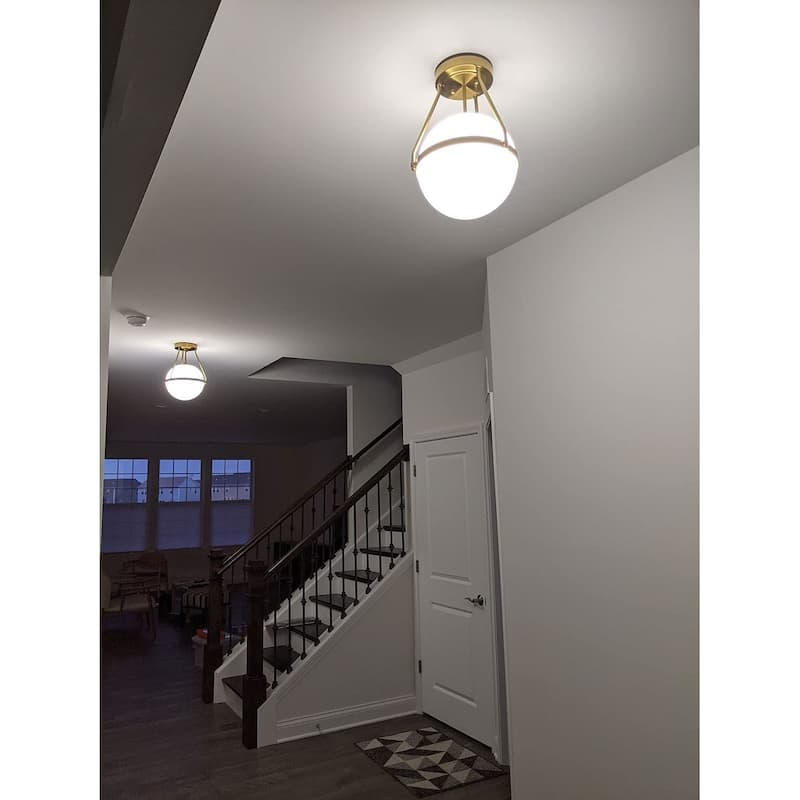 Milos Mid Century Globe Semi Flush Mount Ceiling Light Opal Glass Shade