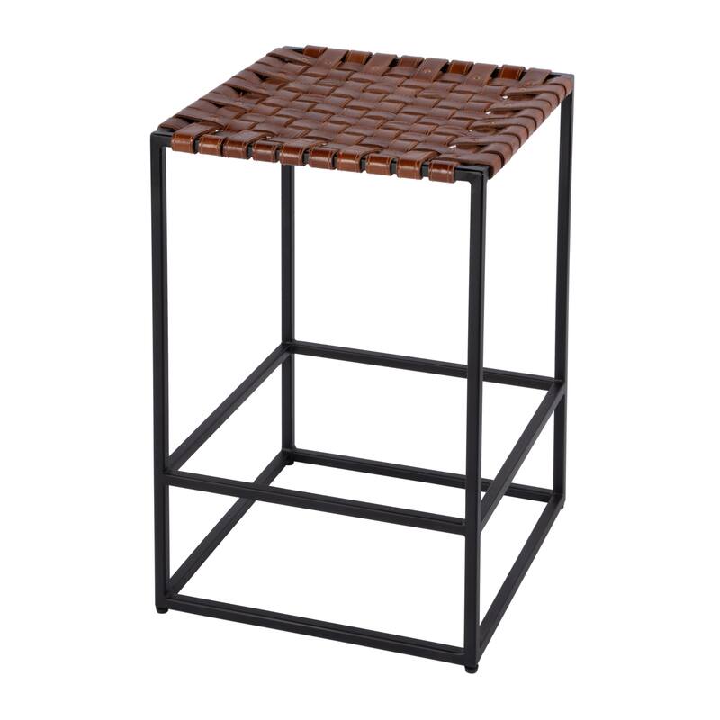 Lowell 24 in. Seat Height Leather and Iron Backless Counter Stool with Footrest - Brown Leather