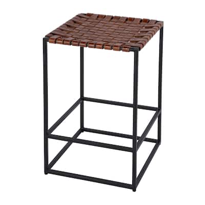 Lowell 24 in. Seat Height Leather and Iron Backless Counter Stool with Footrest