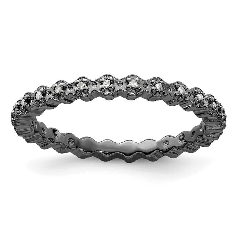 Curata 925 Sterling Silver Polished Prong set Patterned Ruthenium plating Stackable Expressions Diamond Black Plated Ring