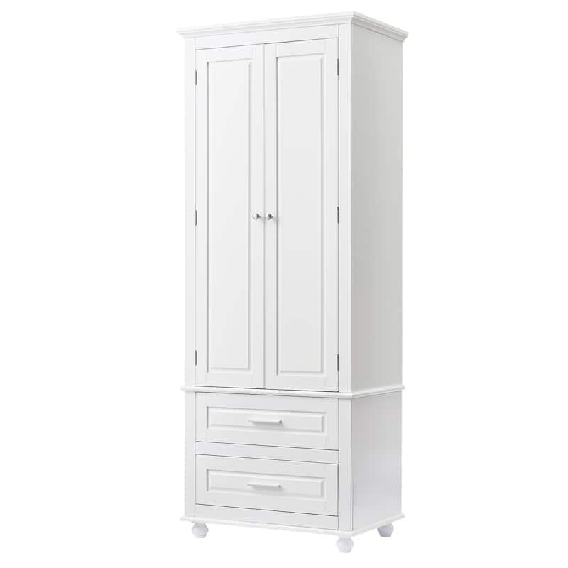 Roomfitters Tall Storage Cabinet with 2 Drawers for Bathroom or Office Freestanding Painted MDF Frame