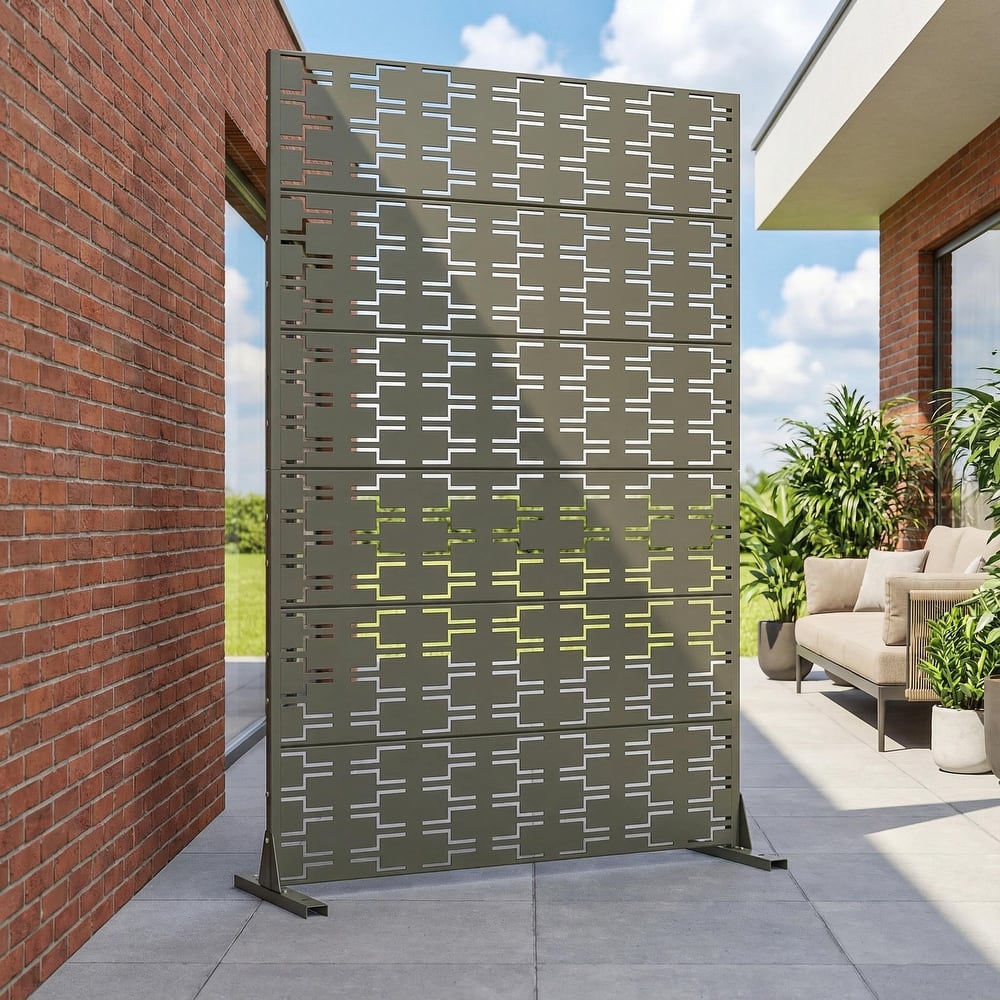 72" H×47"W Dovelina Black Outdoor Freestanding Metal Privacy Screen Decorative Garden Fence