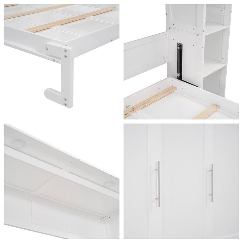 Full Size Murphy Bed Wall Bed with Shelves and LED Lights,Frame Bed