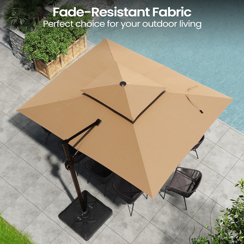 9 FT x 12 FT Outdoor Patio Dual Top Umbrella Cantilever Offset with Base