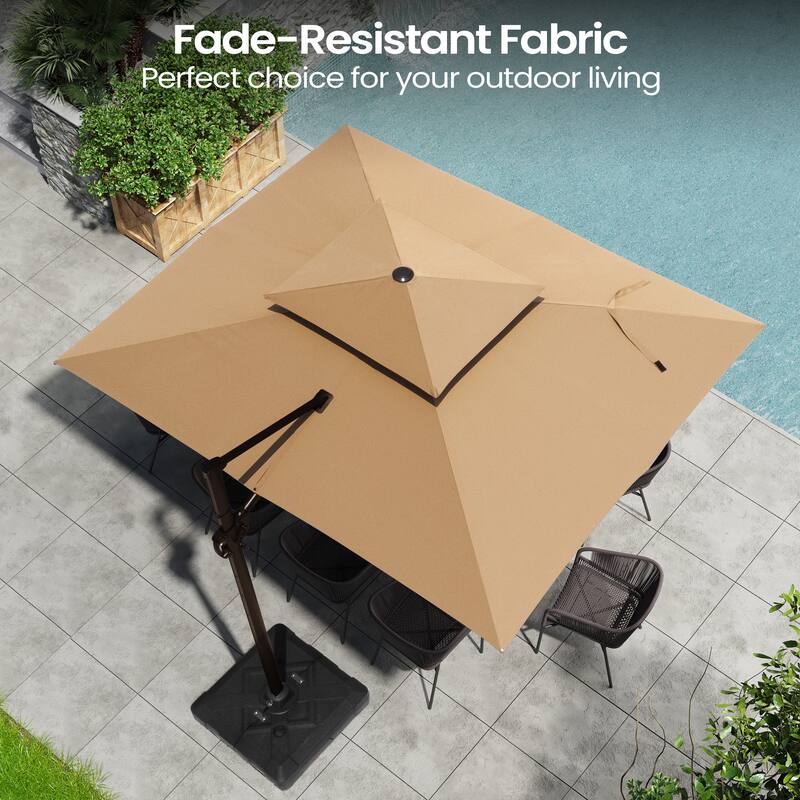 9 FT x 12 FT Outdoor Patio Dual Top Umbrella Cantilever Offset with No Base